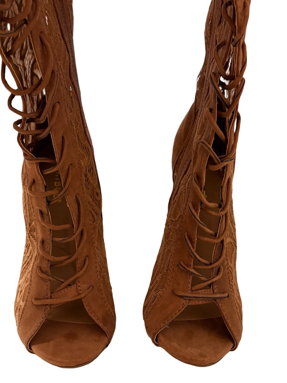 Bamboo Brown Lace Over The Knee Peep Toe Lace-Up Boots NWOT Size 8 - Picture 6 of 8